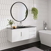White finish bathroom vanity with black ceramic sink basin main photo