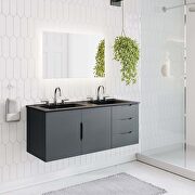 Gray finish bathroom vanity w/ double sink ceramic basin main photo