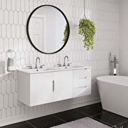 Vitality D (White) White finish bathroom vanity w/ double sink ceramic basin in white