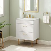 White finish bathroom vanity w/ white ceramic sink basin main photo
