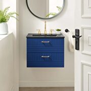 Blue finish wall-mount bathroom vanity w/ black ceramic sink basin main photo