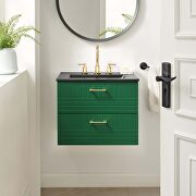 Green finish wall-mount bathroom vanity w/ black ceramic sink basin main photo