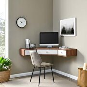 Walnut/ white finish wall mount corner wood office desk in main photo