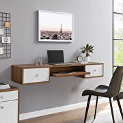 Transmit Wall mount wood office desk in walnut/ white finish