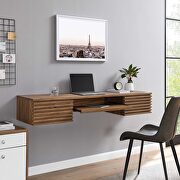 Wall mount wood office desk in walnut finish main photo