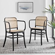 Winona (Black) Black finish wood rounded edges and armrests dining chair set of 2