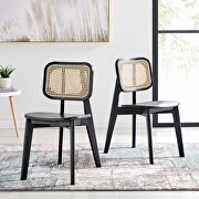 Black finish wood woven rattan cane backrest and bentwood seat dining side chair set of 2 main photo