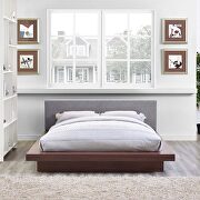 Gray finish fabric upholstery and walnut base platform bed main photo