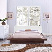 White finish vinyl upholstery and walnut base platform bed main photo
