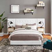 White finish upholstered fabric platform bed main photo