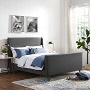 Aubree (Gray) Gray finish upholstered fabric sleigh platform bed