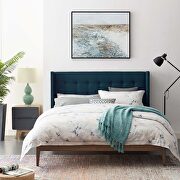 Blue finish wingback upholstered polyester fabric platform bed main photo