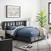 Makenna (Gray) Performance velvet platform bed in gray
