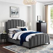Gray finish performance velvet upholstery platform bed main photo