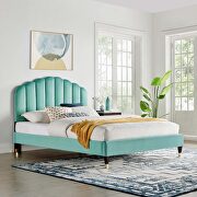 Mint finish performance velvet upholstery platform queen bed main photo