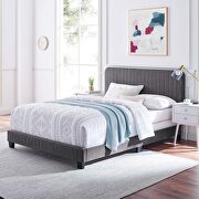 Gray finish channel tufted performance velvet twin bed main photo