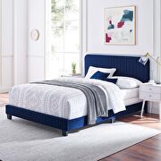 Navy finish channel tufted performance velvet queen bed main photo