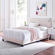 Pink finish channel tufted performance velvet queen bed main photo
