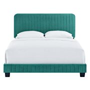 Teal finish channel tufted performance velvet king bed