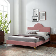 Dusty rose performance velvet upholstery full bed main photo
