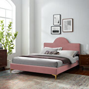 Dusty rose performance velvet upholstery queen bed main photo