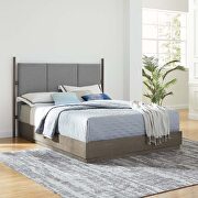 Oak light gray finish upholstered platform queen bed