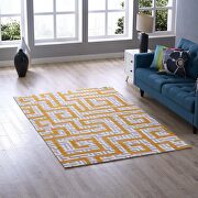 Ivory/ light gray/ banana yellow finish geometric maze area rug main photo