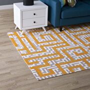 Nahia 8x10 (Ivory/ Light Gray/ Banana Yellow) Geometric maze area rug in ivory/ light gray/ banana yellow