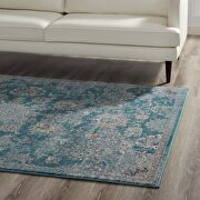 Distressed floral persian medallion area rug in silver blue, teal and beige main photo
