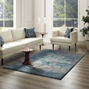 Silver blue, teal and beige distressed floral persian medallion area rug main photo