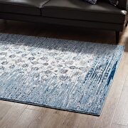 Chiara 5x8 (Blue Ivory ) Distressed floral lattice contemporary area rug in moroccan blue and ivory