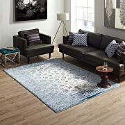 Moroccan blue and ivory distressed floral lattice contemporary area rug main photo