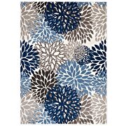 Calithea 9x12 Vintage classic abstract floral area rug in blue/ brown and beige