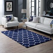 Moroccan trellis shag area rug in navy and ivory main photo