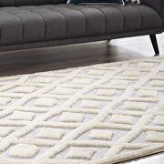 Whimsical 5x8 Morsel abstract diamond lattice shag area rug in ivory and light gray