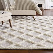 Whimsical II 5x8 Regale abstract moroccan trellis shag area rug in ivory and light gray
