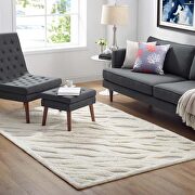 Current abstract wavy striped shag area rug in ivory and light gray main photo