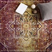 Kaede 8x10 Transitional multicolored distressed vintage floral persian medallion area rug