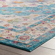 Anisah 4x6 (Light Blue/ Ivory/ Yellow/ Orange) Distressed floral persian medallion area rug in light blue, ivory, yellow and orange