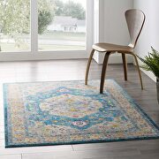 Distressed floral persian medallion area rug in blue/ ivory/ yellow/ orange main photo