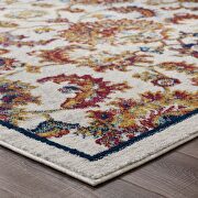 Azami 5x8 Distressed vintage floral design lattice area rug in ivory, blue, orange, yellow and red