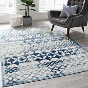Ivory and blue abstract diamond moroccan trellis indoor/outdoor area rug main photo