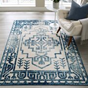 Ivory/ blue distressed geometric southwestern aztec indoor/outdoor area rug main photo