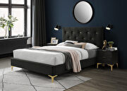 Charcoal fabric / golden legs queen bed