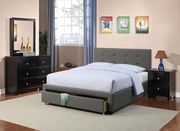 Gray fabric storage drawer bed w/ tufted hb