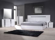 White lacquered high gloss platform king bed