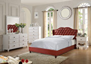 Burgundy faux leather upholstery queen bed main photo