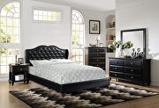 Black faux leather upholstered headboard king bed main photo