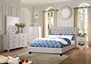 Beige polyfiber fabric upholstery queen bed