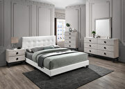 White faux leather upholstery queen bed